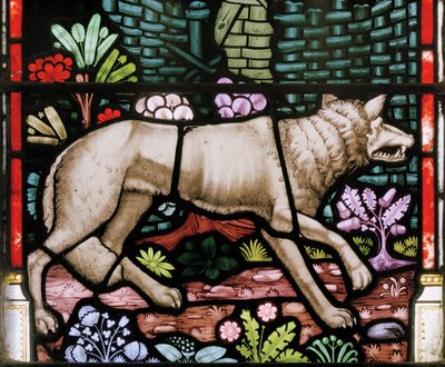 Wolf, detail van De Goede Herder, 1865 door Clement James Heaton