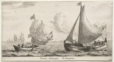 Verschillende schepen en uitzichten van Amsterdam, deel II: Twee pierboten door Clement de Jonghe
