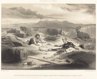 ...ze sloegen Sancho tegen de grond en hetzelfde gebeurde met D. Quixote... door Célestin Nanteuil