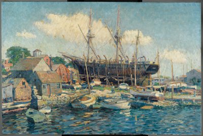 Een walvisvaartuig op de marinespoorlijn in Fairhaven door Clifford Warren Ashley