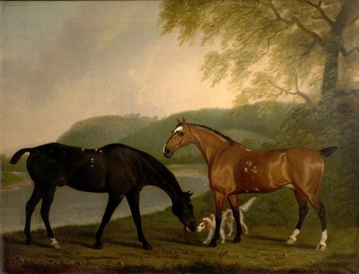 Paarden en hond in een landschap, ca. 1830 door Clifton Tomson