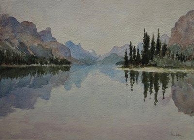 Maligne meer, tegen de avond IMG_2026, 2016 (aquarel) door Clive Wilson