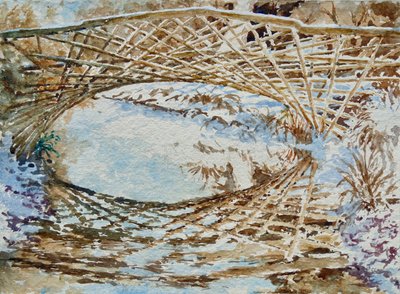 Sneeuw op de ijsvogelbrug, 2011 (aquarel) door Clive Wilson