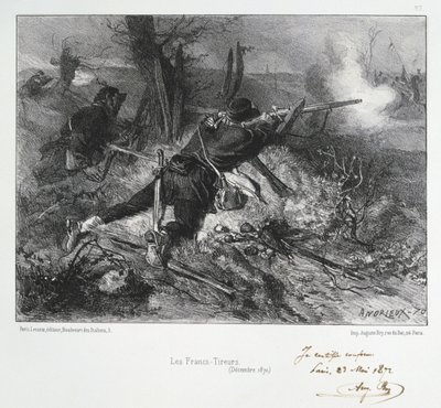 Frans-Duitse Oorlog 1870-1871: Franse schutters. Uit een serie lithografieën door Clement August Andrieux over de Gardes Nationales. door Clément Auguste Andrieux