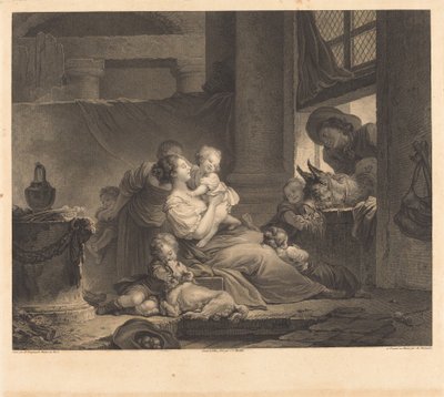 De familie van de boer door Clément Pierre Marillier and Antoine Louis Romanet after Jean Honoré Fragonard