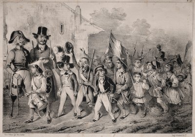 Actualités: Bon! Les moutards en veulent sussi! quand on parle de guerre!..., 1840 door Clémente Pruche