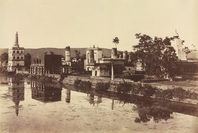 Tank en tempels bij Bunshunkuree, ca. 1857 door Col. Thomas Biggs