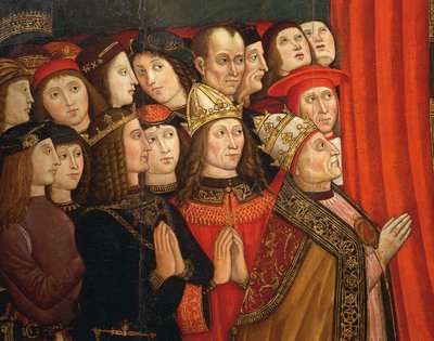 Detail van de Madonna van de Aanbevolen door Cola da and Roma Giovanni Anotnio da Orte