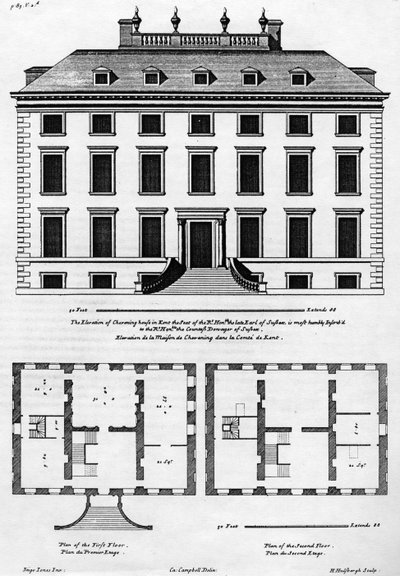 De verhoging van Chevening House in Kent, gegraveerd door H. Hilsbergh, illustratie uit 