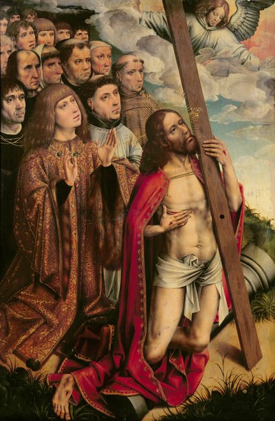 Christus de Middelaar met Filips de Schone (1478-1506) en zijn gevolg, linker paneel van een altaarstuk door Colijn de Coter