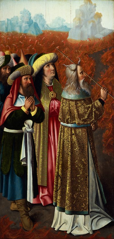 Mozes die de wateren van de Rode Zee scheidt, toegeschreven aan Colijn de Coter (1480-ca. 1525) door Colijn de Coter