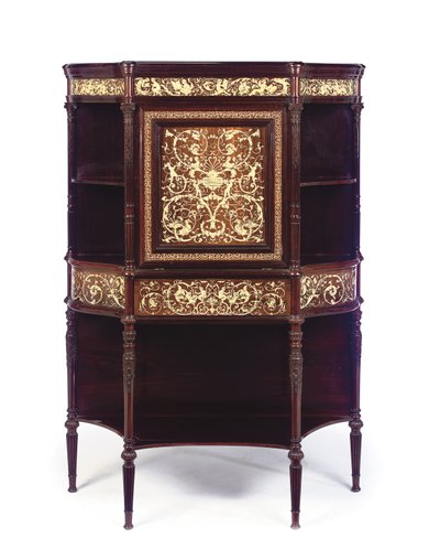 Een Engelse ivoor-inlegde rozenhouten en marqueterie secretaire, eind 19e eeuw door Collinson and Lock