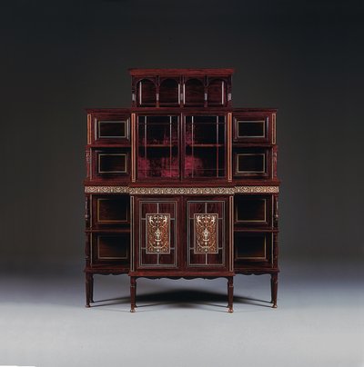 Een ivoor ingelegde rozenhouten kast door Collinson and Lock