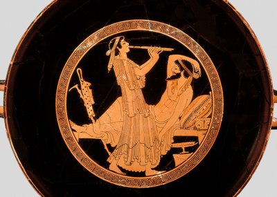 Banket en dubbele fluitspeler (detail van een kylix of Attische roodfigurige beker) door Colmar Painter