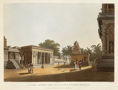 Een uitzicht binnen de muren van een pagode, Madras, uit "A Brief History of Ancient and Modern India", door Blagdon, Daniell, Ward en Hunter, 1804 door Colonel Francis Swain Ward