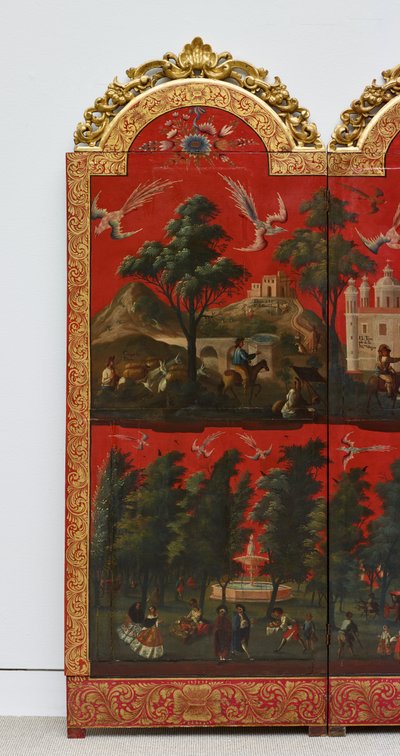 Biombo met uitzichten op Mexico-Stad door Colonial Spanish
