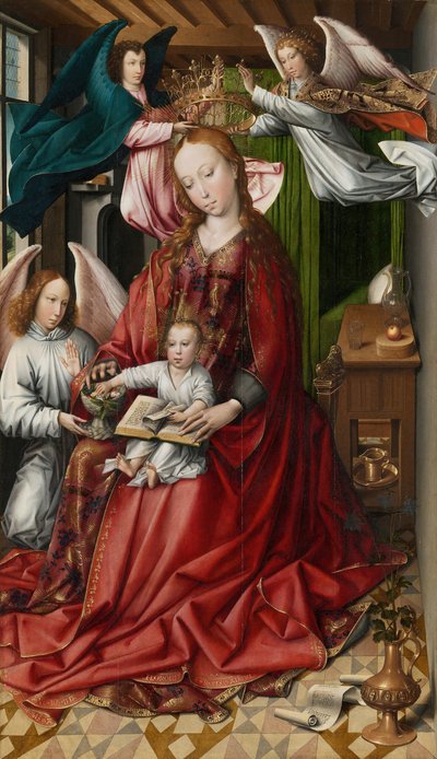 Maagd en Kind gekroond door engelen, 1490-95 door Colyn de Coter