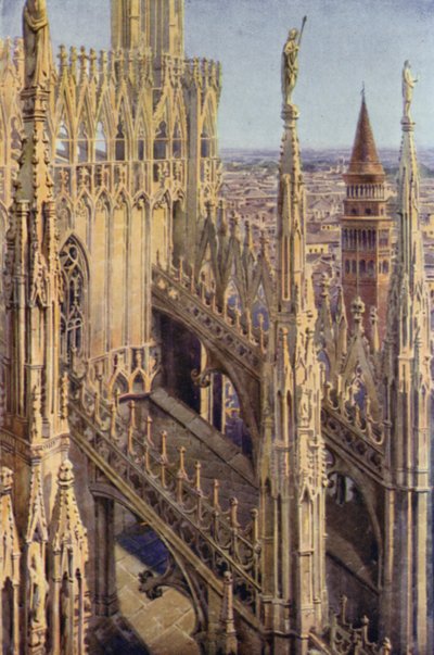 Een vleugel van de Duomo en de toren van St. Gottardo, Milaan door Commendator Formilli