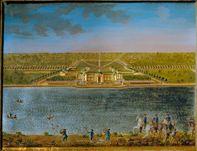 St. Hubert, een jachtslot bij Parijs, gebouwd door Lodewijk XV ... (rechthoekige tinnen plaquette, verguld en gegoupeerd) door Compigne Compigne