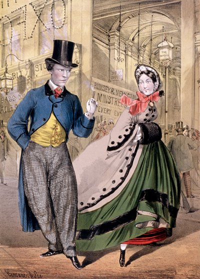 Een dame en een heer bij de ingang van de Oxford Music Hall, Oxford St, Westminster door Concanen and Lee