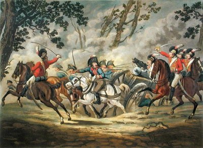 Engels licht paard aanvallende Franse artillerie, uit 