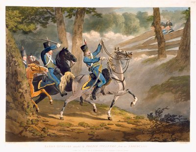 Saksische Huzaren aangevallen door Franse infanterie uit een hinderlaag, uit 