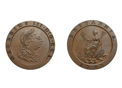 Karrewiel twopence, 1797 door Conrad Heinrich Küchler