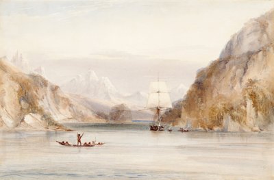 Beagle in de Murray Narrow, Tierra del Fuego door Conrad Martens