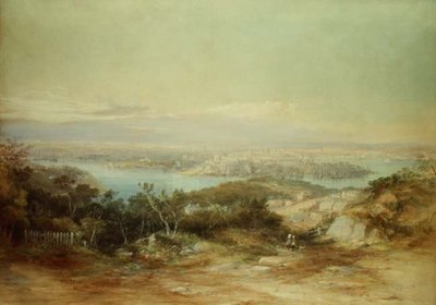 Uitzicht op Sydney vanaf de noordkust richting de stad door Conrad Martens