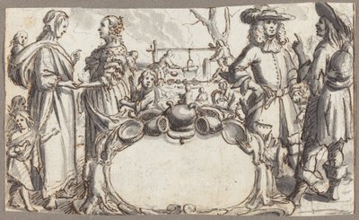 Allegorie op armoede en rijkdom (pen en bruine inkt met grijs gewassen op gelaagd papier) door Conrad Meyer