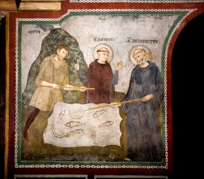 Het wonder van de Goth Sint Benedictus van Nursia (fresco) door Consolo 