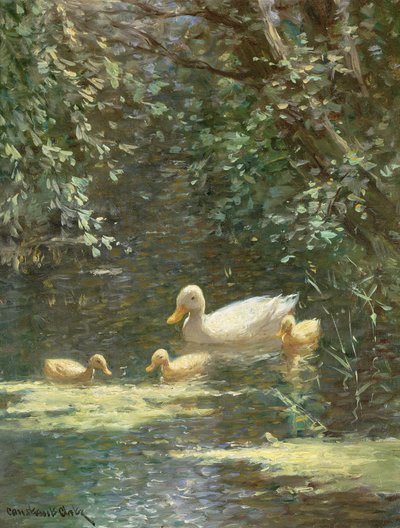 Moedereend met Eendjes in het Water door Constant Artz
