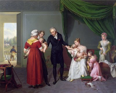 Baron Jean Louis Alibert (1768-1837) voert de vaccinatie tegen pokken uit in het kasteel van Liancourt, ca. 1820 door Constant Joseph Desbordes