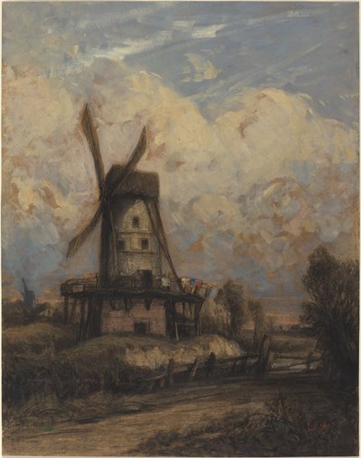 Een Windmolen tegen een Bewolkte Lucht door Constant Troyon