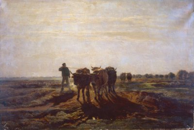 Vlak landschap met ossen door Constant Troyon