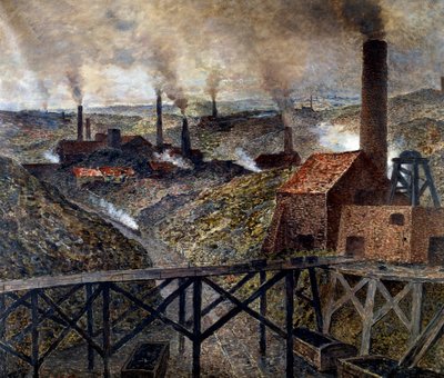 In het Zwarte Land: industrieel landschap van fabrieken en schoorstenen door Constantin Emile Meunier