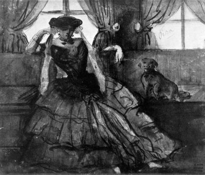 Een dame met haar hond, 19e eeuw, 1930 door Constantin Guys