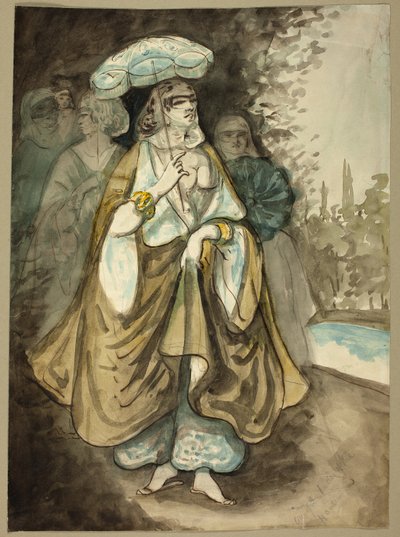 Een van de Dames van de Harem (recto); Fragment van een Landschap (verso) door Constantin Guys