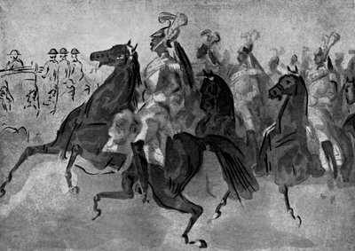 De escorte van cuirassiers, 19e eeuw, 1930 door Constantin Guys