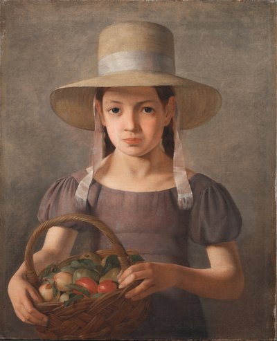 Een meisje met fruit in een mand door Constantin Hansen