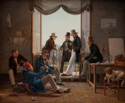 Een Groep Deense Kunstenaars in Rome, 1837 door Constantin Hansen