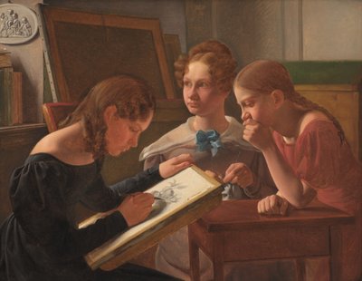 Drie jonge meisjes. De zussen van de kunstenaar: Alvilde, Ida en Henriette door Constantin Hansen