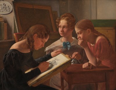 Drie Jonge Meisjes. De Zusters van de Kunstenaar: Alvilde, Ida en Henriette door Constantin Hansen