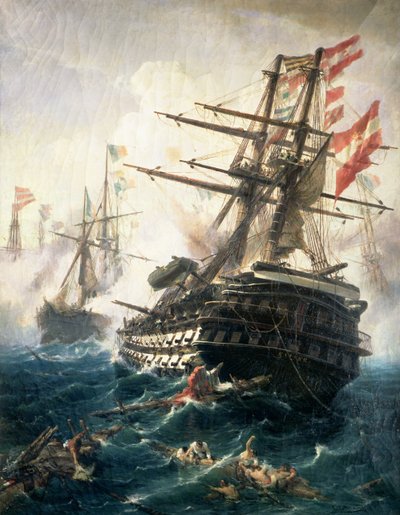 De Slag bij Lissa, gevochten tussen het Oostenrijks-Hongaarse Rijk en Italië, in 1866 door Constantin Volanakis