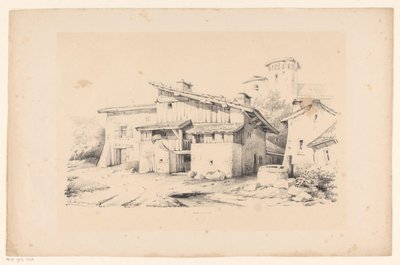 Huizen en toren door Constantinus Cornelis Huysmans