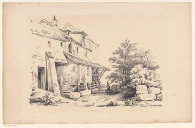 Huizen in een rotsachtig landschap door Constantinus Cornelis Huysmans