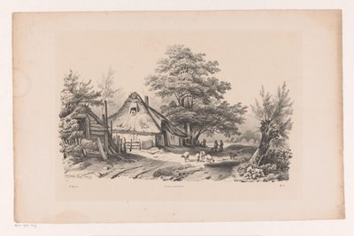 Landweg met boerderij door Constantinus Cornelis Huysmans