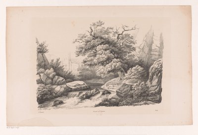 Rotslandschap met beek door Constantinus Cornelis Huysmans