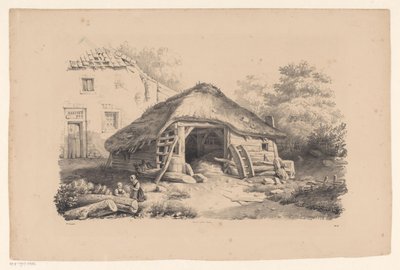 Stal bij boerderij door Constantinus Cornelis Huysmans