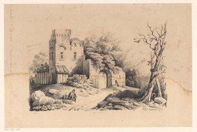 Wandelaar bij ruïne door Constantinus Cornelis Huysmans